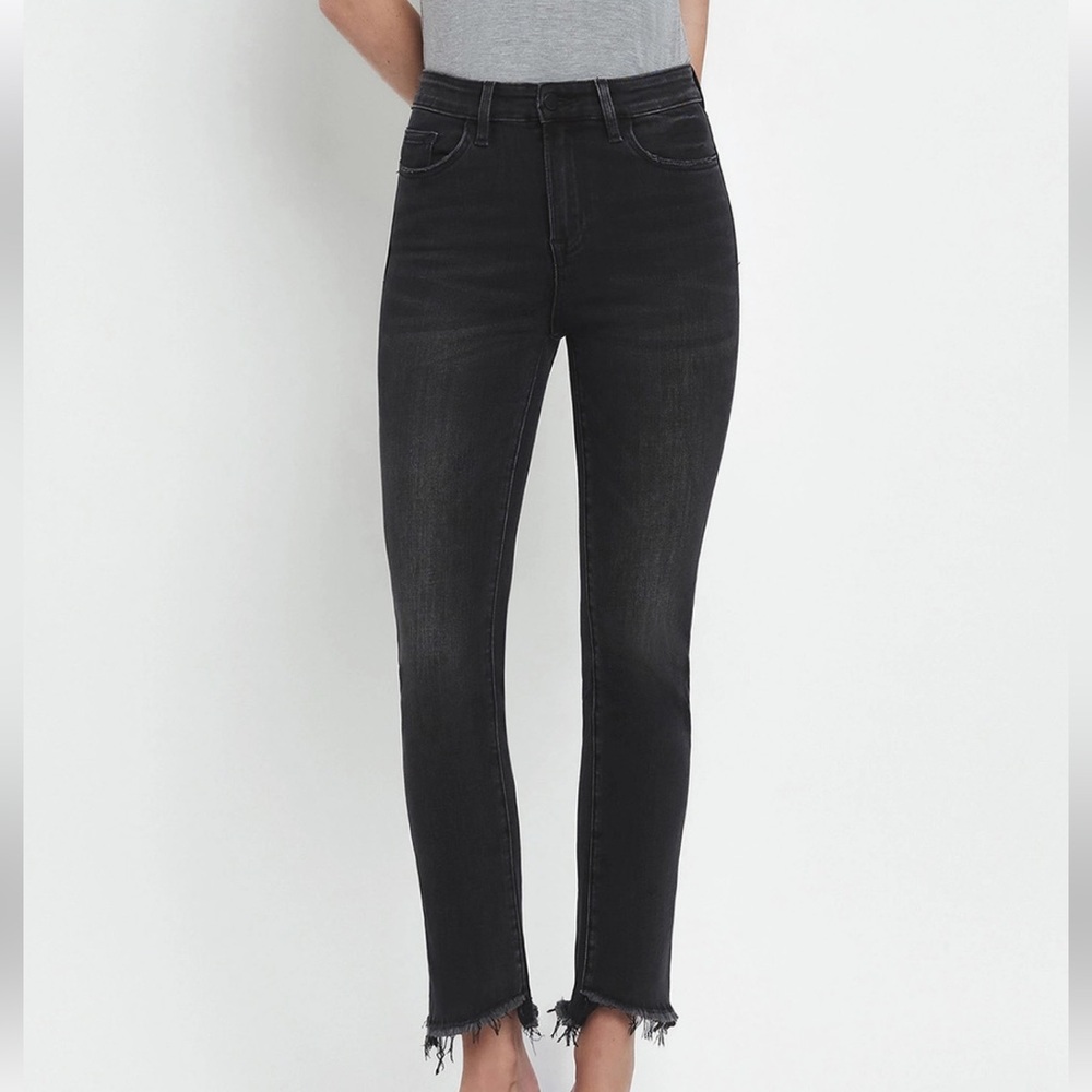 FLYING MONKEY High Rise Step Hem - Unbalanced Hem - Cropped Slim Straight Jeans